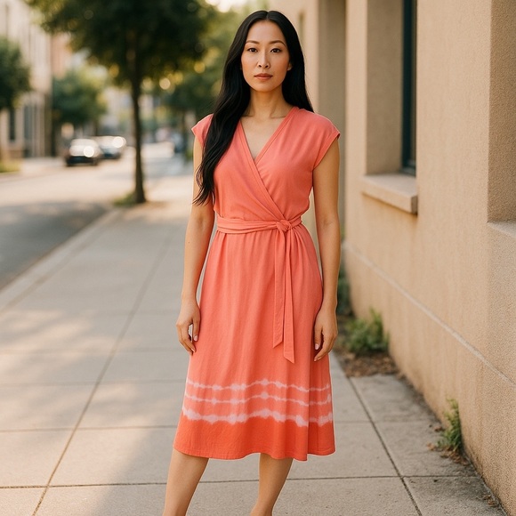Lands' End Dresses & Skirts - Elegant Coral Casual Wrap Sundress Dress sz 10-12 medium